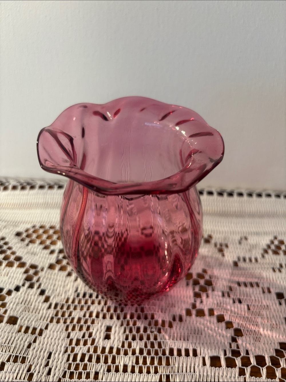 Pilgrim Handblown Pink Art Glass Ruffled Vase - Decorative Home Accent